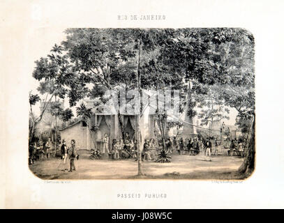 Pieter Godfred Bertichens „Vista do Rio de Janeiro (Passeio Público)“ zeigt den berühmten Passeio Público, einen der ältesten öffentlichen Parks in Rio de Janeiro. Das Gemälde zeigt das üppige Grün und die landschaftliche Schönheit des Parks, wobei der Schwerpunkt auf den architektonischen Elementen dieser Zeit liegt. Stockfoto