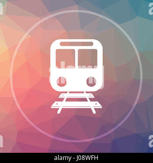 Zug-Symbol. Schaltfläche "Zug Webseite" auf low-Poly-Hintergrund. Stockfoto