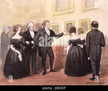 Ein Porträt von Sir Robert Peel, 2. Baronet, dargestellt von Jemima Blackburn, zeigt seine Gemäldesammlung. Dieses Kunstwerk spiegelt die aristokratischen und kulturellen Interessen des britischen Adels des 19. Jahrhunderts wider. Stockfoto
