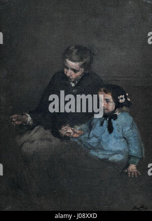 Geschwisterpaar von Théodule-Augustin Ribot ist ein Porträt, das einen Bruder und eine Schwester in einem formalen Setting darstellt. Ribots Arbeit ist bekannt dafür, intime Familienmomente mit einem Fokus auf Ausdruck und Detail festzuhalten. Stockfoto