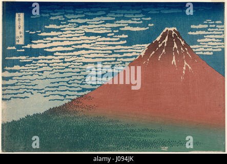 Katsushika Hokusai, herausgegeben von Nishimuraya Yohachi (Eijudō) - feine Wind, klarem Wetter (Gaifū Kaisei), auch bekannt als rote Fuji, aus der Serie 30 - sechs Ansichten o...- Stockfoto