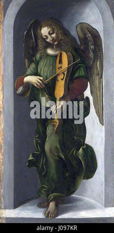 Predis, Giovanni Ambrogio de E28094 Engel in grün mit einem Vielle, Teil von S. Francesco Altarpiece, Mailand E28094 1490s Stockfoto