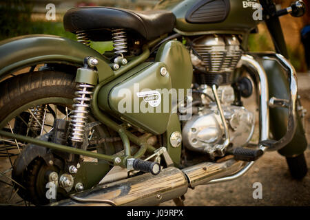 Informationen über Royal Enfield Motorrad Stockfoto