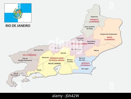 Rio De Janeiro, Verwaltung der politischen Landkarte mit Flagge Stock Vektor
