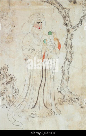 Der Titel bezieht sich auf ein nicht näher bezeichnetes Gemälde oder Kunstwerk. Es hebt die breite Palette künstlerischer Ausdrucksformen hervor, die in der japanischen bildenden Kunst zu finden sind und traditionelle und moderne Werke umfasst, die eine tiefe Verbindung zur japanischen Kultur und Geschichte vermitteln. Stockfoto