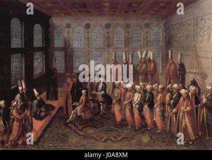 Charles André van Loos Gemälde zeigt die raffinierte Eleganz des französischen Rokoko-Stils aus dem 18. Jahrhundert. Bekannt für seine zarten Farben und kunstvollen Details, spiegelt das Werk die Opulenz dieser Zeit wider. Stockfoto