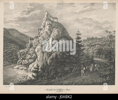 Jan Čehor Gregers Gemälde von Oravský hrad (Burg Orava) zeigt das majestätische und imposante Gebäude in landschaftlicher Umgebung. Das Werk fängt die historische Bedeutung und Schönheit der Burg in der Slowakei ein. Stockfoto