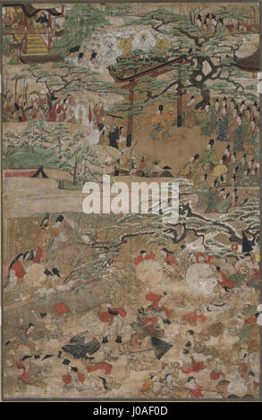 Dieser Titel bezieht sich auf ein einzigartiges Werk in Kalligraphie oder Malerei, das die traditionellen künstlerischen Techniken Japans widerspiegelt. Sie zeigt die zarte Pinselarbeit und den nuancierten Stil, der für die östliche Ästhetik charakteristisch ist. Stockfoto