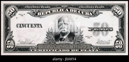 U.S.-BEP-República de Cuba (zertifizierter Nachweis) 50 Pesos, Silber 1936 (CUB-73) Stockfoto