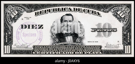 U.S.-BEP-República de Cuba (zertifizierter Nachweis) 10 Pesos, Silber 1936 (CUB-71 b) Stockfoto