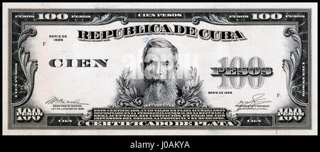 U.S.-BEP-República de Cuba (zertifizierter Nachweis) 100 Pesos, Silber 1936 (CUB-74b) Stockfoto