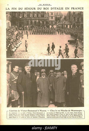 Eine Seite aus dem französischen Magazin „Le Miroir“ vom 14. Oktober 1917, auf der Ereignisse und Nachrichten aus der Zeit des Krieges zu sehen sind. Diese Publikation enthielt oft visuelle Berichte und Reflexionen über den Ersten Weltkrieg Stockfoto