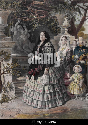 Bernardo Blanco y Pérez - ihre Majestät die Königin ISABEL II. und ihr august Tochter HER am meisten SERENE Hoheit der Prinzessin von Asturien - (beschnitten) Stockfoto