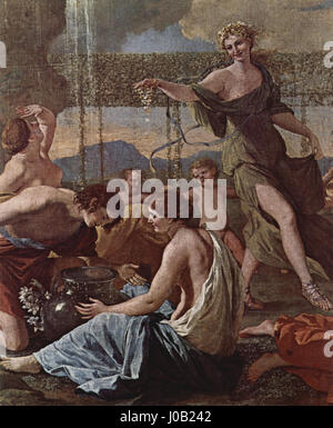 L’Empire de Flore ist ein Gemälde von Nicolas Poussin, dessen Details sich auf einen Teil des Werkes konzentrieren. Das Stück zeigt Flora, die römische Göttin der Blumen, in einer üppigen, grünen Umgebung. Stockfoto