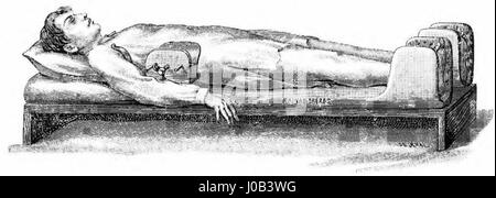 Der „Catalogue de Corsets de Rainal Frères“ aus dem Jahr 1846 ist ein historischer Modekatalog, der Korsetts präsentiert. Es gibt einen Einblick in die Modetrends der Mitte des 19. Jahrhunderts und die Rolle des Korsetts bei der Gestaltung der Damenmode während dieser Zeit. Stockfoto