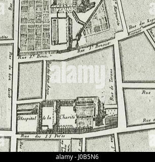 *Détail du Plan de Bullet et Blondel 1676 - rue Taranne* zeigt eine detaillierte Karte von Paris mit Schwerpunkt auf der Rue Taranne. Es handelt sich um ein kritisches historisches Dokument aus dem 17. Jahrhundert, das die Stadtplanung und die Straßenaufteilung von Paris während der Regierungszeit Ludwigs XIV. Illustriert Stockfoto