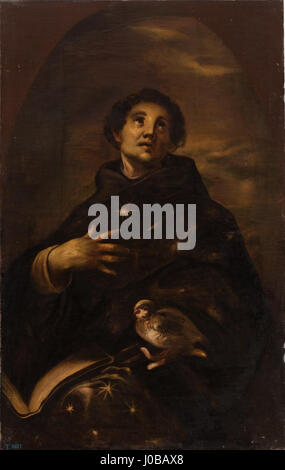 San Nicolás de Tolentino von Francisco de Herrera el Mozo ist ein religiöses Gemälde, das den Heiligen Nikolaus von Tolentino darstellt. Herreras Werk ist bekannt für seine Verwendung von lebhaften Farben und dramatischem Licht und fängt den heiligen in einem frohen, kontemplativen Moment ein. Dieses Stück, das im Museo del Prado untergebracht ist, stellt ein typisches Beispiel für barocke religiöse Kunst dar, mit einem Schwerpunkt auf Realismus und emotionalem Ausdruck. Stockfoto