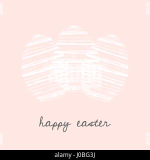 Ostern Eiern Grußkartenvorlage mit Hand gezeichnet weißen Streifen und Text Frohe Ostern auf Pastell rosa Hintergrund. Stock Vektor