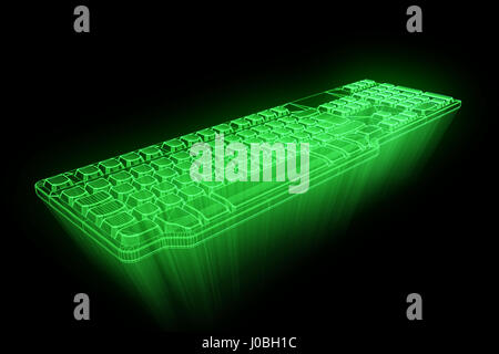 PC-Tastatur im Hologramm Wireframe-Stil. Schönes 3D Rendering Stockfoto