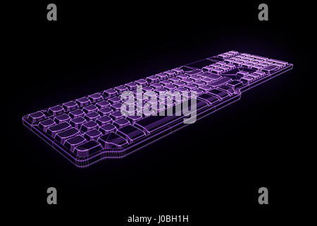 PC-Tastatur im Hologramm Wireframe-Stil. Schönes 3D Rendering Stockfoto
