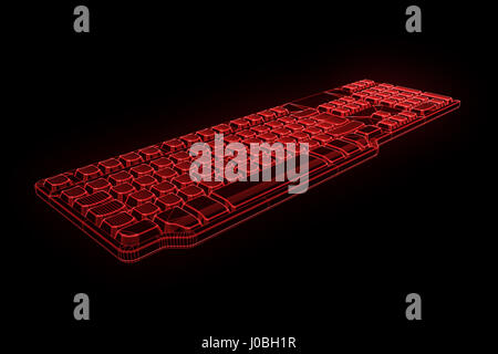 PC-Tastatur im Hologramm Wireframe-Stil. Schönes 3D Rendering Stockfoto