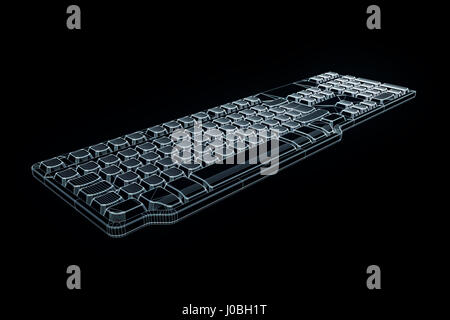PC-Tastatur im Hologramm Wireframe-Stil. Schönes 3D Rendering Stockfoto