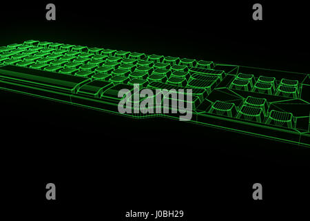 PC-Tastatur im Hologramm Wireframe-Stil. Schönes 3D Rendering Stockfoto