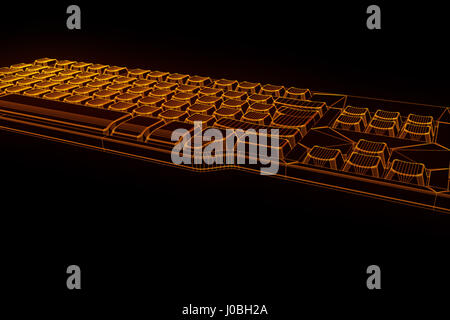 PC-Tastatur im Hologramm Wireframe-Stil. Schönes 3D Rendering Stockfoto