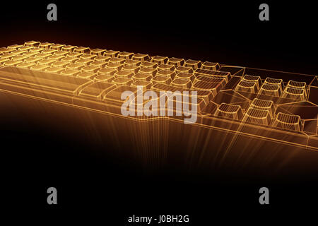 PC-Tastatur im Hologramm Wireframe-Stil. Schönes 3D Rendering Stockfoto