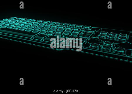 PC-Tastatur im Hologramm Wireframe-Stil. Schönes 3D Rendering Stockfoto