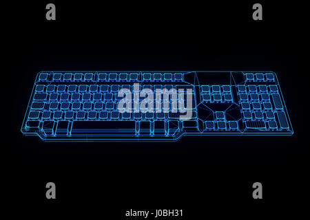PC-Tastatur im Hologramm Wireframe-Stil. Schönes 3D Rendering Stockfoto