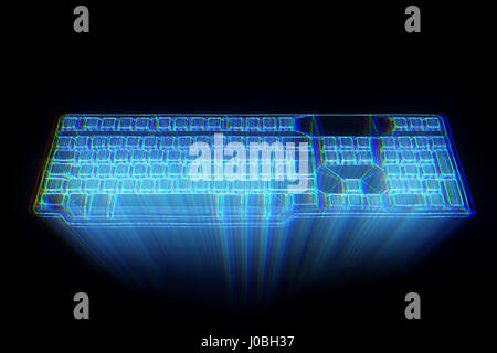PC-Tastatur im Hologramm Wireframe-Stil. Schönes 3D Rendering Stockfoto