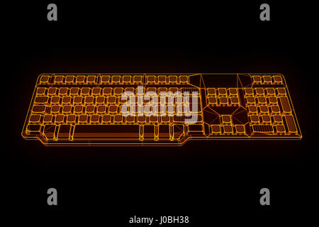 PC-Tastatur im Hologramm Wireframe-Stil. Schönes 3D Rendering Stockfoto