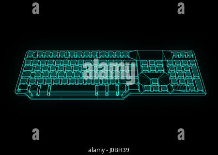 PC-Tastatur im Hologramm Wireframe-Stil. Schönes 3D Rendering Stockfoto