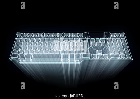 PC-Tastatur im Hologramm Wireframe-Stil. Schönes 3D Rendering Stockfoto