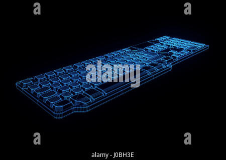 PC-Tastatur im Hologramm Wireframe-Stil. Schönes 3D Rendering Stockfoto