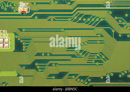 High Tech Computer gedrucktes Leiterplatte (PCB) zeigt Nahaufnahme Detail der Schaltung Stockfoto