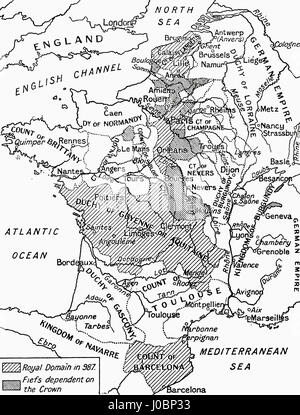 Eine Karte der feudalen Frankreich 987.  Hutchinson Geschichte der Nationen veröffentlichte 1915. Stockfoto