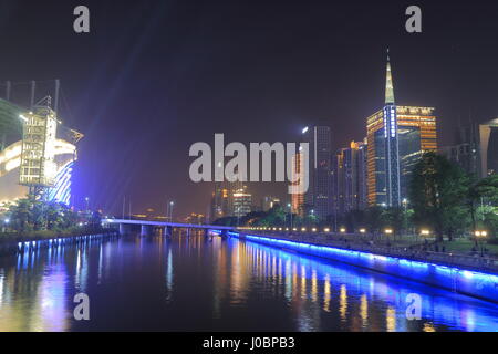 Zhujiang Fluss Nacht Stadtbild in Guangzhou China Stockfoto