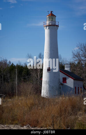 Stör pt Leuchtturm Michigan wunderschönen blauen Himmel. Stockfoto