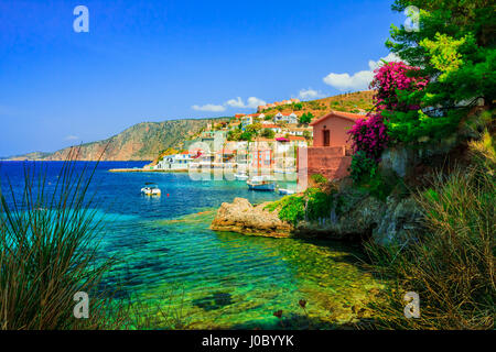 Griechenland - Blick auf den Strand von Assos in Kefalonia Stockfoto