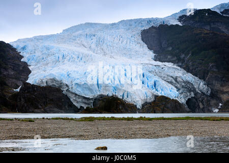 Ein Gletscher in der Darwin Mountain Range, Alberto de Agostini Nationalpark, Feuerland, Patagonien, Chile Stockfoto