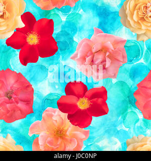 Nahtlose Foto rose Blumenmuster auf Aquarell Textur Stockfoto