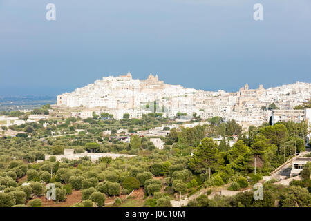 Blick auf typische Architektur und weißen Häuser der mittelalterlichen Altstadt, Ostuni, Provinz von Brindisi, Apulien, Italien Stockfoto