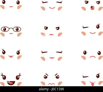 Süße Emoticons mit verschiedenen Emotionen Vektor-Illustration. Vektor-Set von Emoji. Satz von verschiedenen Smiley-Symbole. Stock Vektor