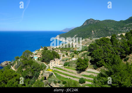 Küste in der Nähe von Banyalbufar, Serra de Tramuntana, Mallorca, Balearen, Spanien, Mittelmeer Stockfoto