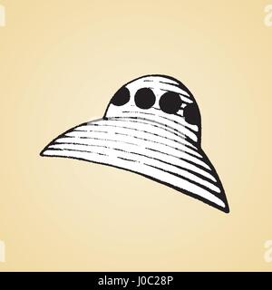 Vektor-Illustration eines Stils Notizbrett Tusche Zeichnung ein außerirdisches Raumschiff mit weißen Fülleffekt Stock Vektor