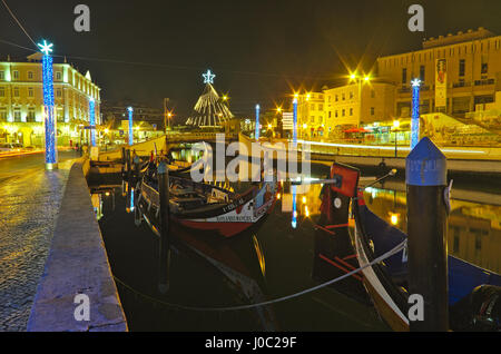 Landschaft der Stadt Aveiro Portugal in der Nacht. Stockfoto