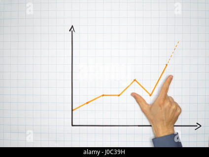 Geschäftsmann Punkte ein ein Diagramm auf einem Flipchart - Konzept mit viel Exemplar Stockfoto