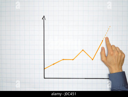 Geschäftsmann Punkte ein ein Diagramm auf einem Flipchart - Konzept mit viel Exemplar Stockfoto